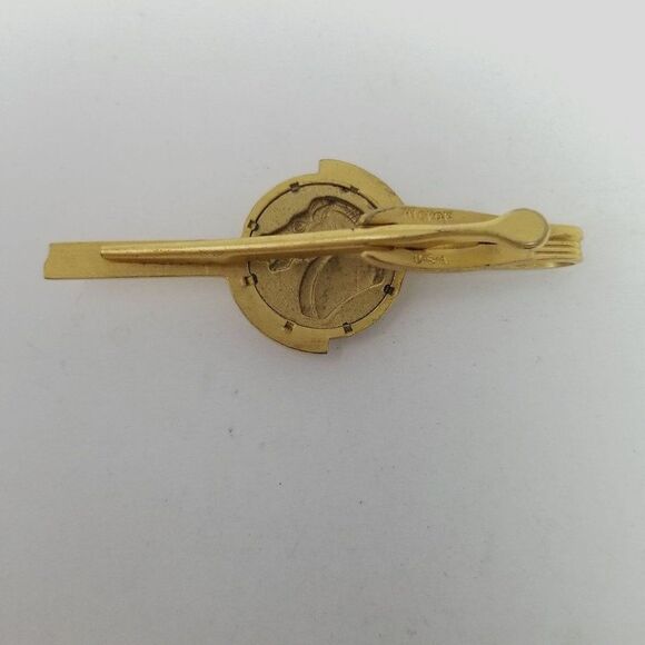 Vintage Hickok Tie Clip, Gold Tone Horse Profile Portrait Heart Center, Estate - Picture 2 of 6
